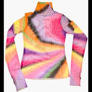 AFRM Zadie Rainbow Mesh turtle neck with thumb holes size Medium